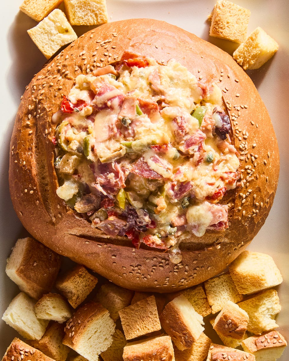 muffuletta dip with toasted bread