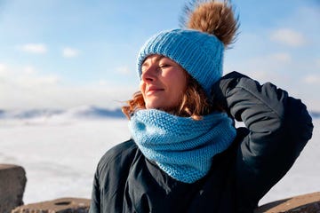Scarf, Knit cap, Winter, Freezing, Beanie, Sky, Headgear, Vacation, Snow, Fun, 