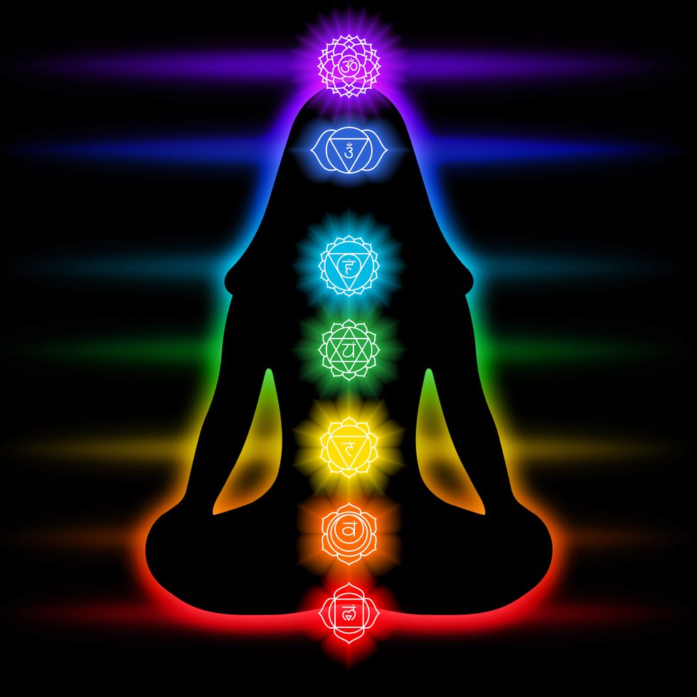 chakras muladhara, swadhisthana, manipura, anahata, vishuddha, ajna, sahasrara om sign silhouette of the woman in a lotus pose smoky circles sacral icons meditation symbols