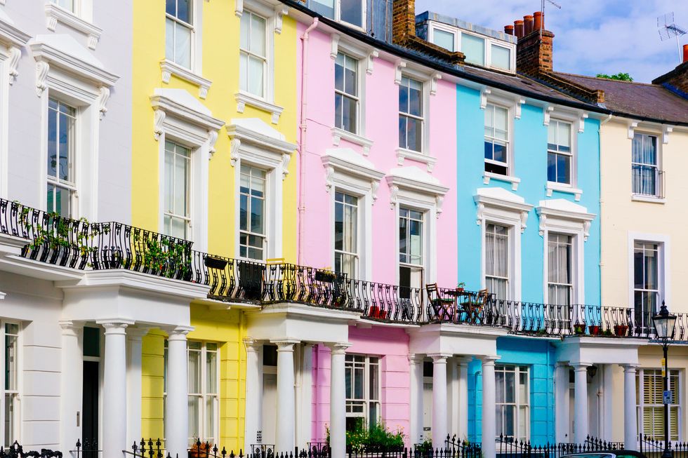 multi colored vibrant houses in primrose hill neighborhood, london, uk