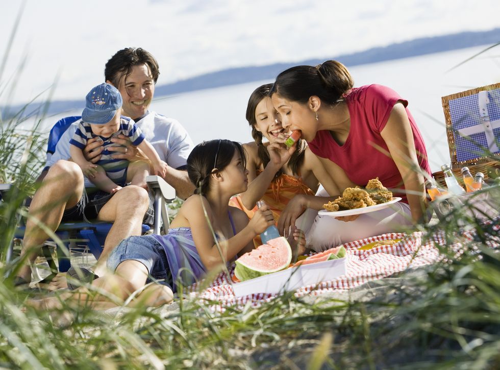 una familia disfruta de un picnic al aire libre