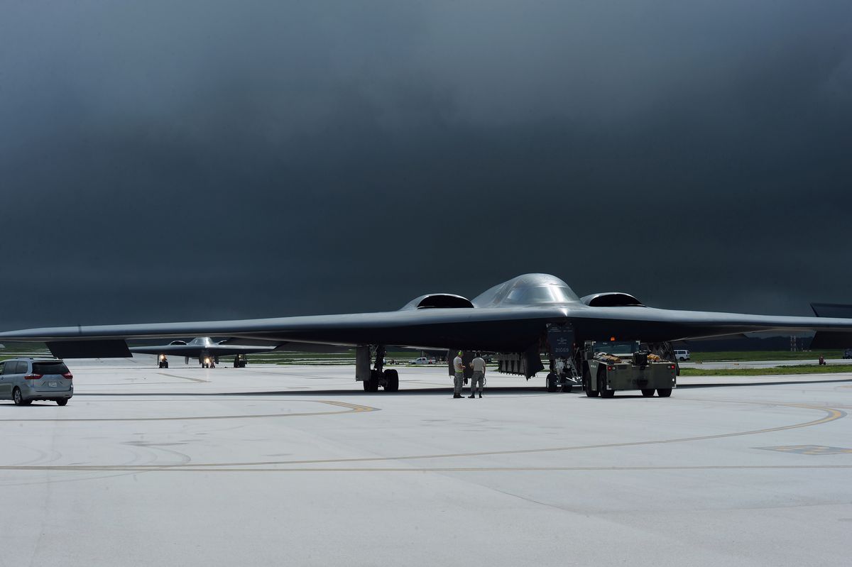 multiple b 2 spirits land for aircraft recovery as storm clouds gather aug 24, 2016, at andersen air force base, guam