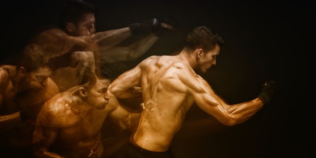 Multiple Exposure - Muscular man in combat pose