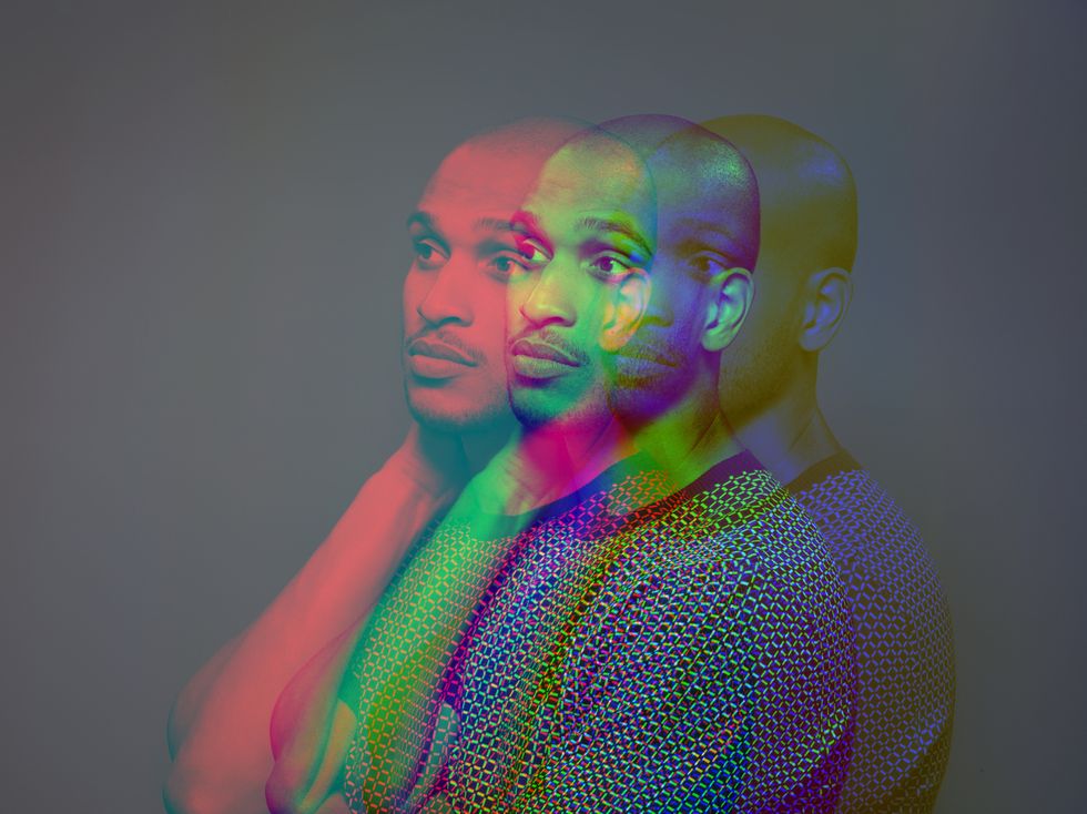 multiple exposure,portrait a dark skinned male