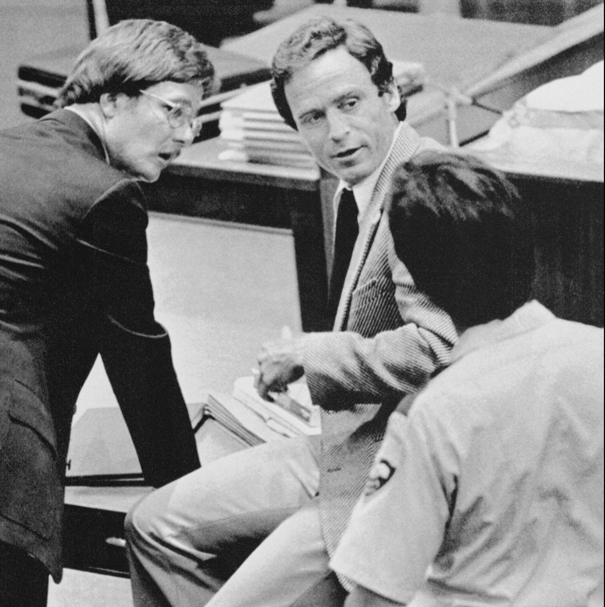 Ted Bundy with Ed Harvey in Court Room During Trial