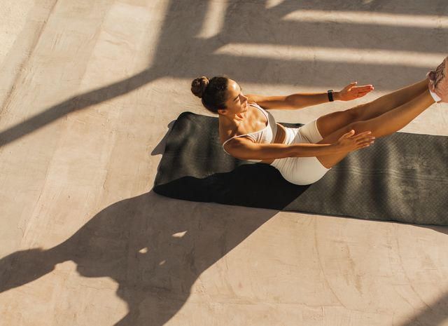abs muscles endurance workout of young sportive woman. powerful interval tabata training.