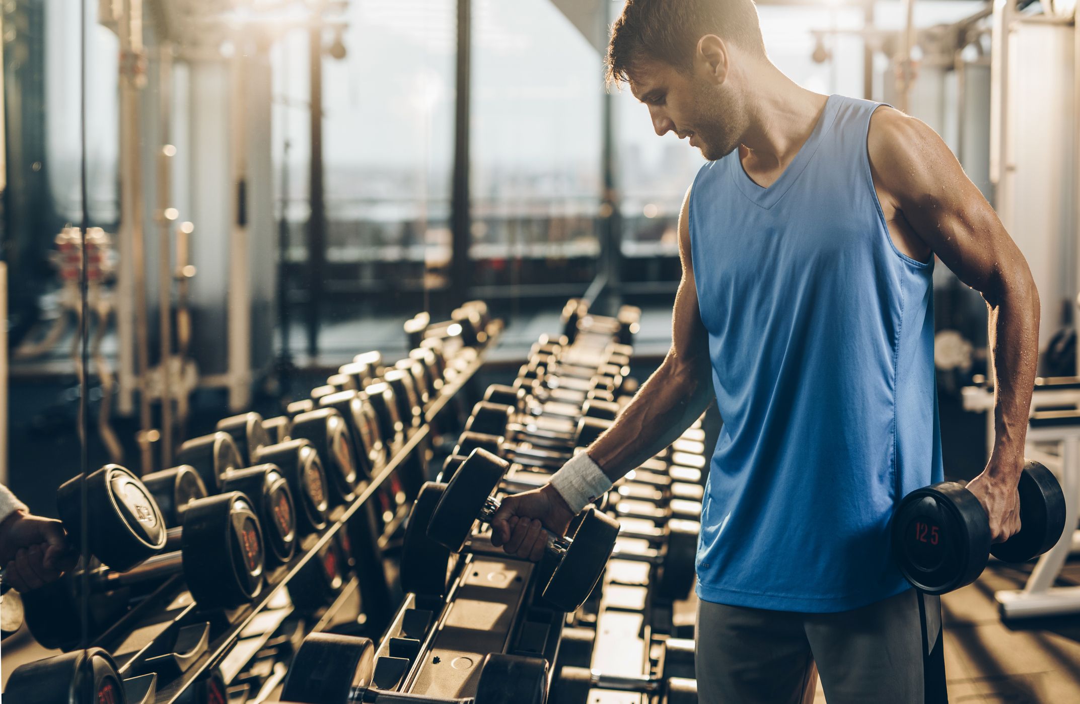 Chest workout with online light dumbbells