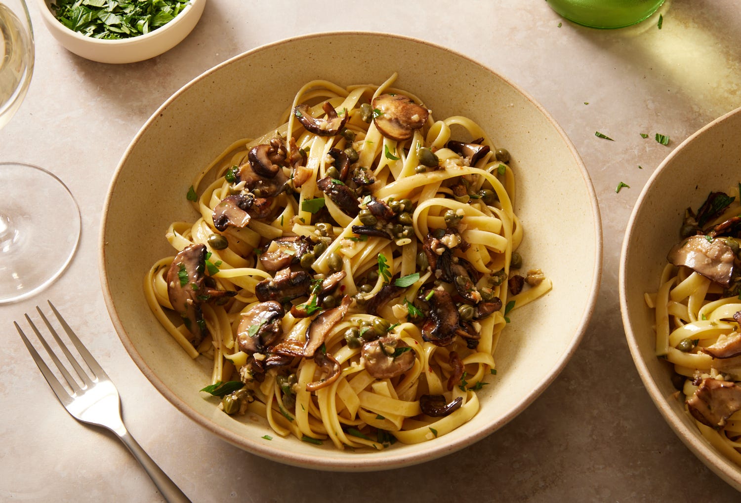 pasta piccata de champiñones