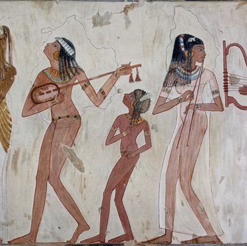 muzikanten op een muurschildering in egypte