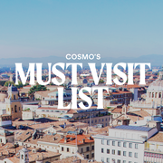 the words cosmo's must visit list over an image of parma's skyline