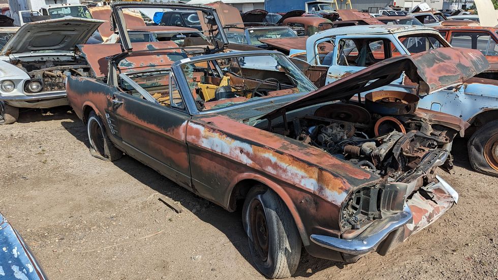 1966 ford mustang convertible in colorado junkyard