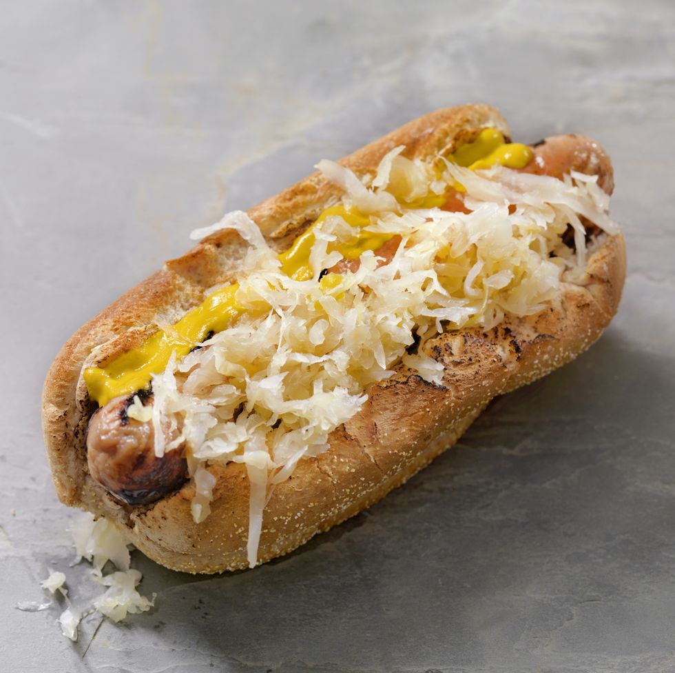 Mustard and Sauerkraut Bratwurst Dog