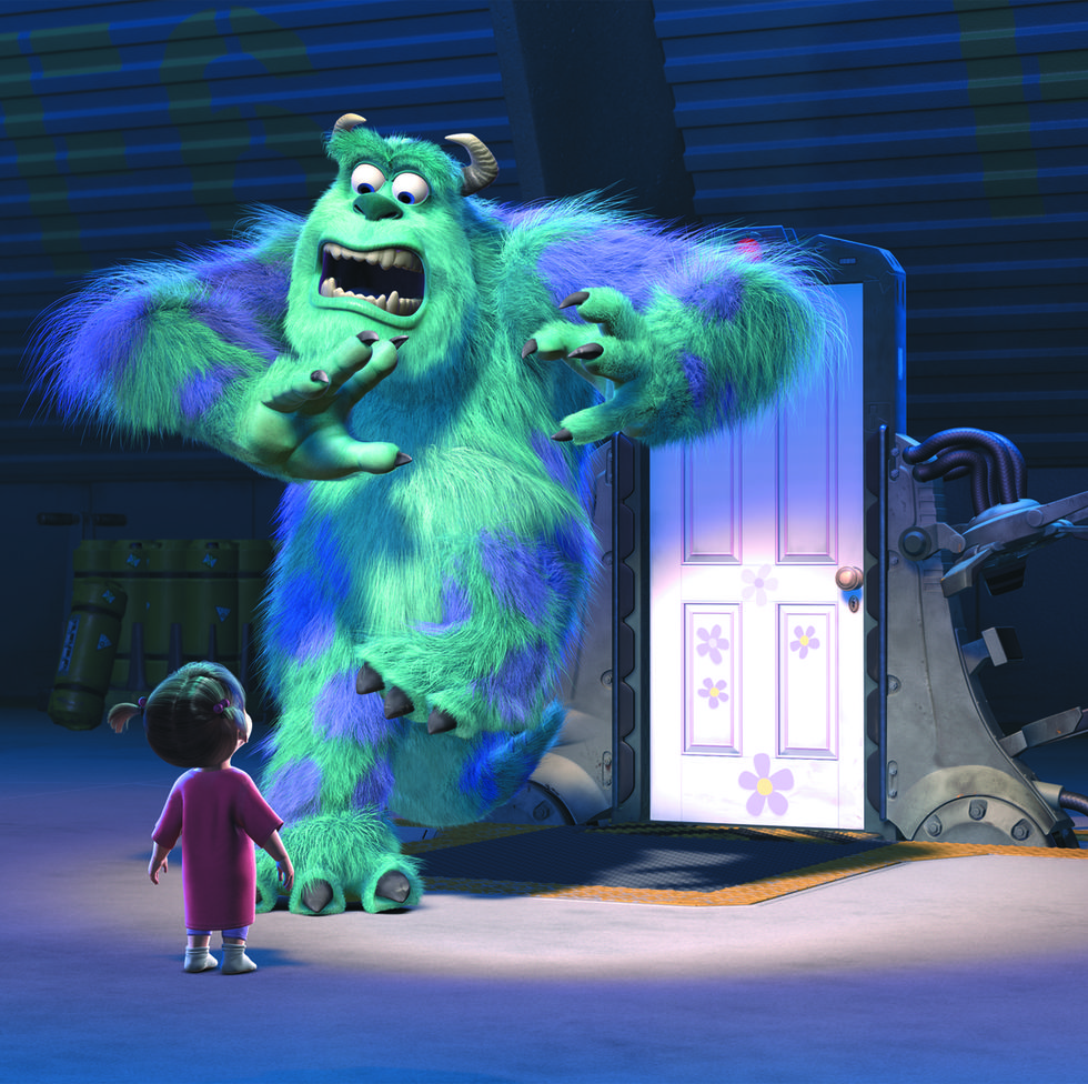 boo scares sully in an scene from monsters inc
