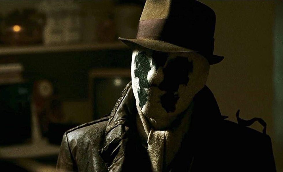 Rorschach, Human, Headgear, Fictional character, Darkness, Fedora, Hat, Movie, Screenshot, 