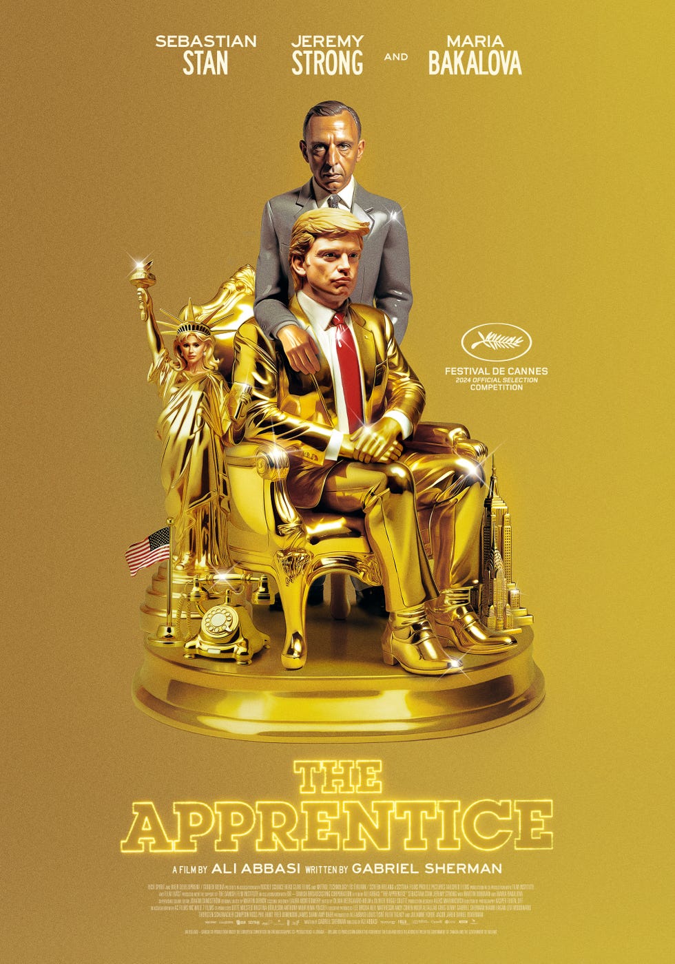 film poster featuring three characters in a golden theme