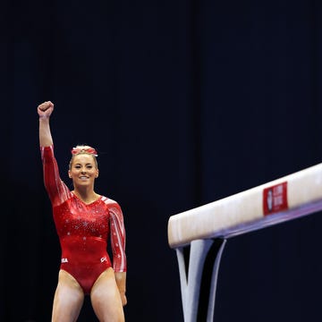 2021 U.S. Olympic Trials - Gymnastics - Day 2 st louis, missouri june 25 mykayla skinner reacts after landing her dismount off the balance beam during the women's competition of the 2021 us gymnastics olympic trials at americaās center on june 25, 2021 in st louis, missouri photo by jamie squiregetty images