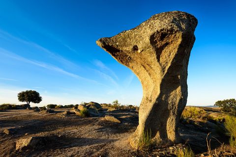 DOLMEN EL CABALLOHet Spaanse stadje Valencia de Alcntara op een paar kilometer van de grens met Portugal vertoont sporen van menselijke bewoning die tot prehistorische tijden teruggaan waaronder de grootste verzameling dolmens op het Iberisch Schiereiland De cluster van megalithische grafmonumenten omvat 41 dolmens van graniet en leisteen