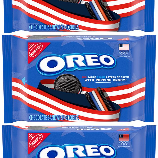 nabisco oreo team usa red, white, and blue popping candy cookies