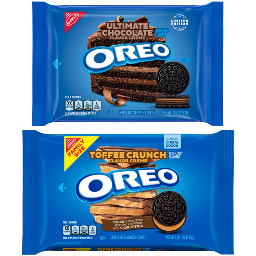 nabisco oreo ultimate chocolate flavor creme and toffee crunch flavor creme cookies