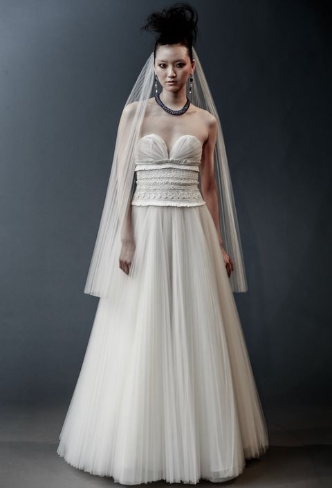 Gown, Clothing, Wedding dress, Dress, Fashion model, Bridal accessory, Bridal clothing, Bride, Bridal party dress, Shoulder, 