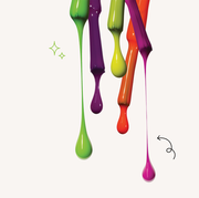 colorful nail polish dripping onto a white background