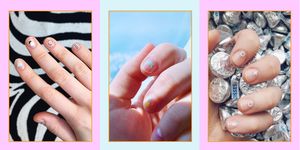 Nail, Finger, Skin, Hand, Pink, Nail care, Manicure, Material property, Nail polish, Peach, 