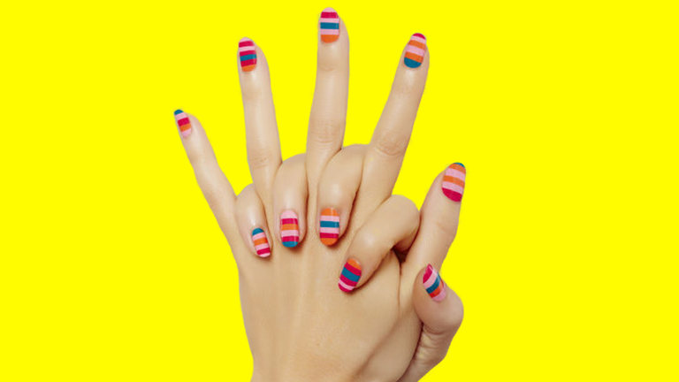 Finger, Nail, Hand, Yellow, Manicure, Nail care, Nail polish, Cosmetics, Material property, Gesture, 