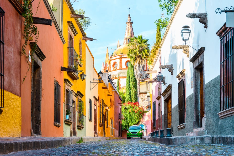 narrow street in the old town of san miguel de allenge, mexico