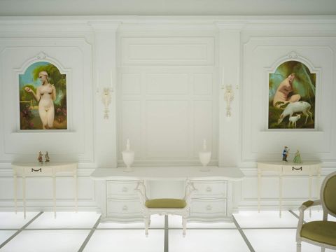 Room, Interior design, Furniture, Architecture, Building, Table, Chapel, Ceiling, Tile, Glass, 