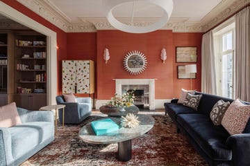 a living room with a fireplace
