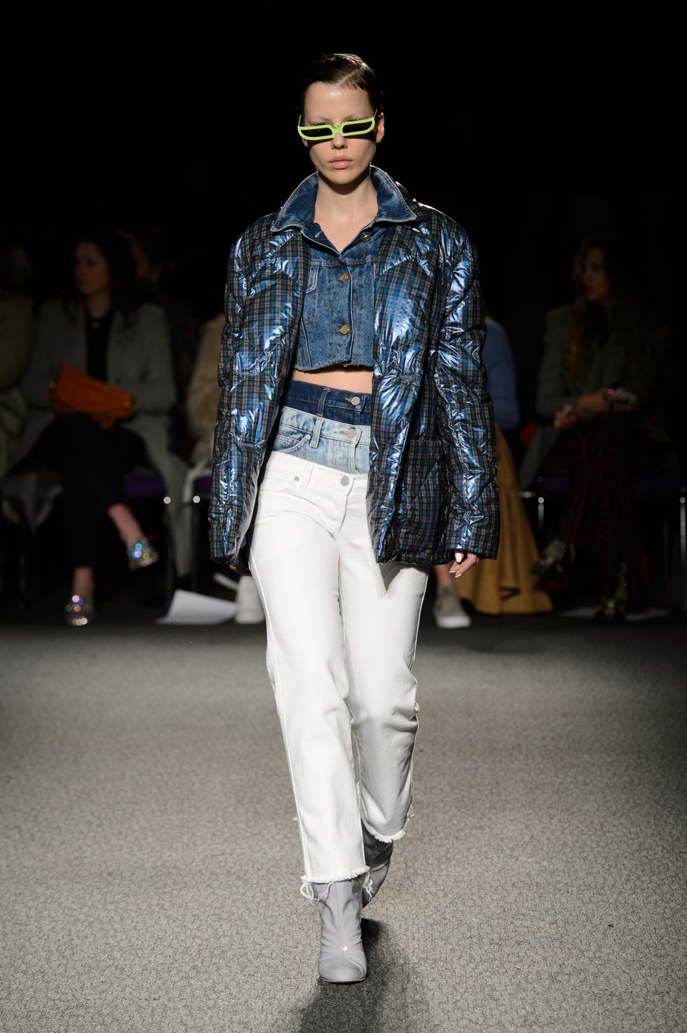 Fashion show, Fashion, Fashion model, Runway, Clothing, Fashion design, Public event, Eyewear, Denim, Human, 