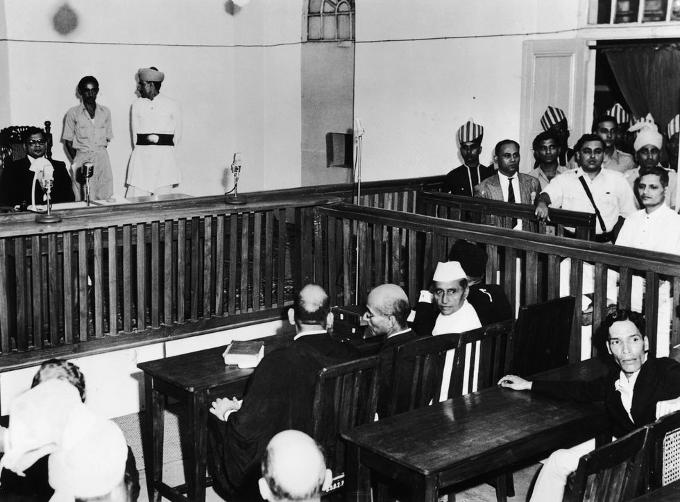 Nathuram Vinayak Godse on trial for the assassination of Mahatma Gandhi