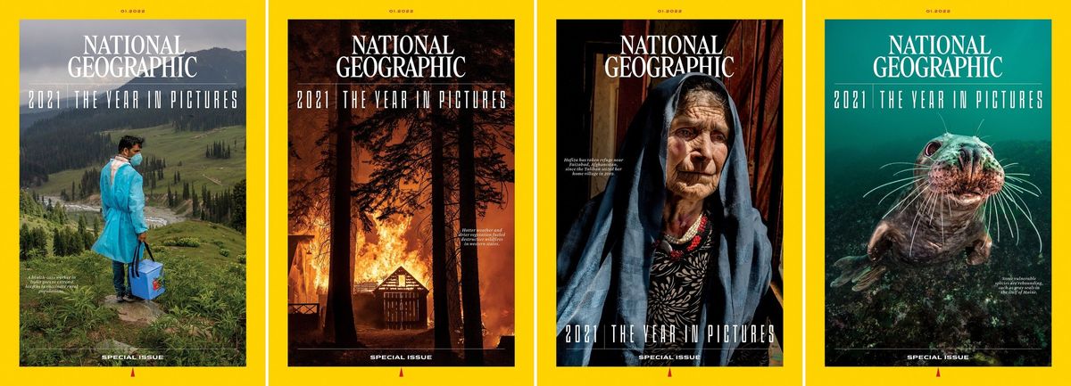 Dit zijn de vier covers van het januarinummer van National Geographic waarin vier themas centraal stonden COVID19 klimaatverandering conflict en natuurbehoud