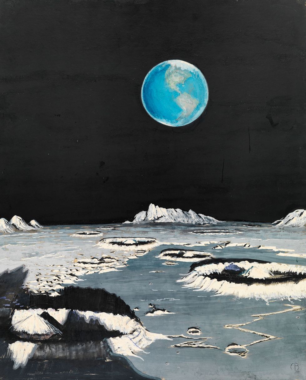 Daarentegen doet dit schilderij uit 1939 waarop de aarde vanaf de maan is te zien verbluffend veel denken aan fotos die tientallen jaren later door Apolloastronauten werden genomen Ook de opstaande kraterranden zijn technisch zeer correct aldus een NASAwetenschapper