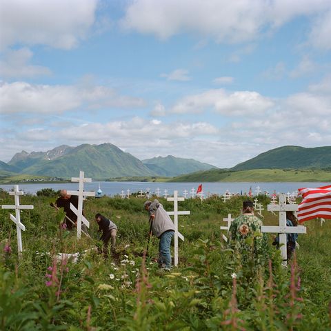 local men in old harbor help bury anastasias remains at the villages ocean side cemetery
