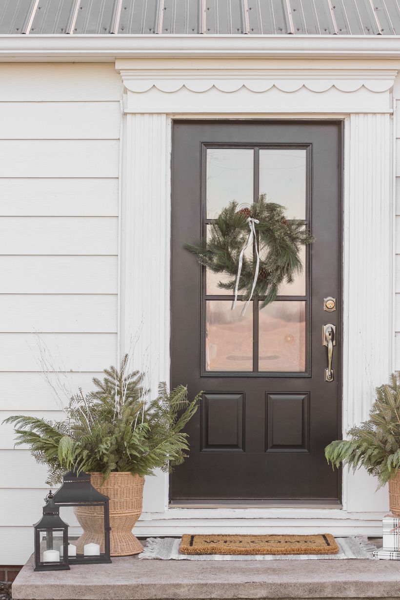 Natural green front porch christmas door decoration
