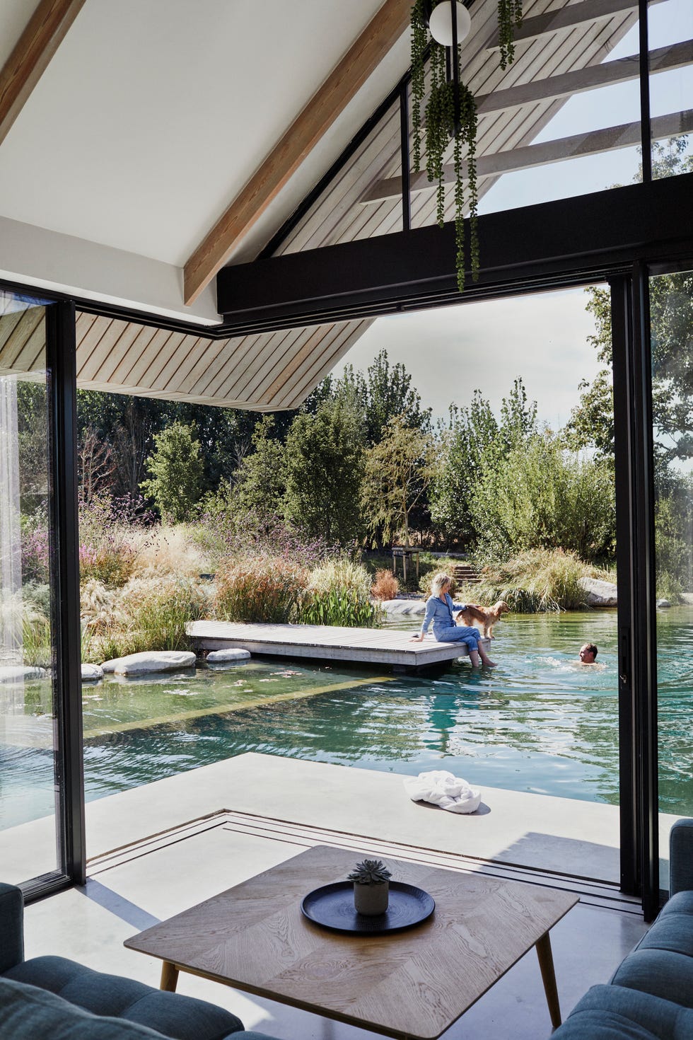 casa moderna en la naturaleza con piscina natural