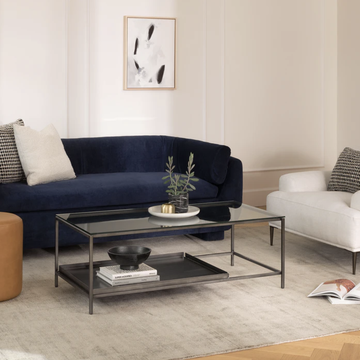 navy blue sofa in living room