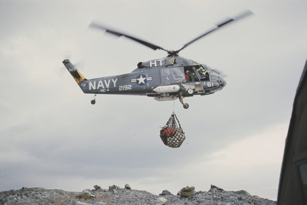 a us navy helicopter lands supplies at palmer station, a united states research station in antarctica, 1969 photo by archive photosgetty images