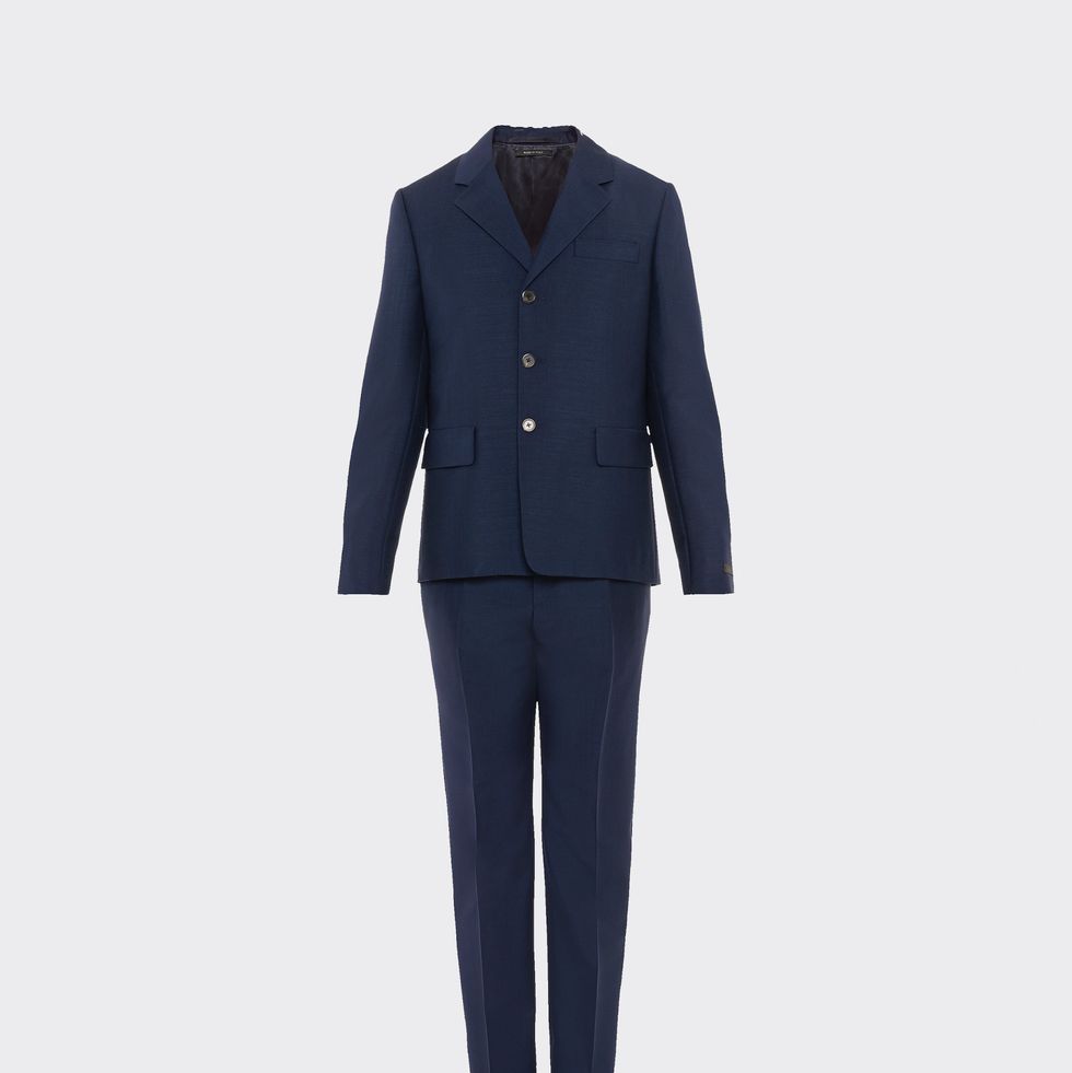 prada navy three button suit