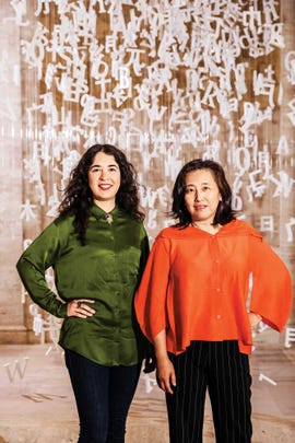 curatorial fellow naz cuguoglu, left, and contemporary art curator abby chen, at the asian art museum in san francisco