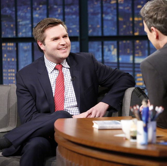 late night with seth meyers    episode 502    pictured l r author jd vance during an interview with host seth meyers on march 15, 2017    photo by lloyd bishopnbcnbcu photo bank