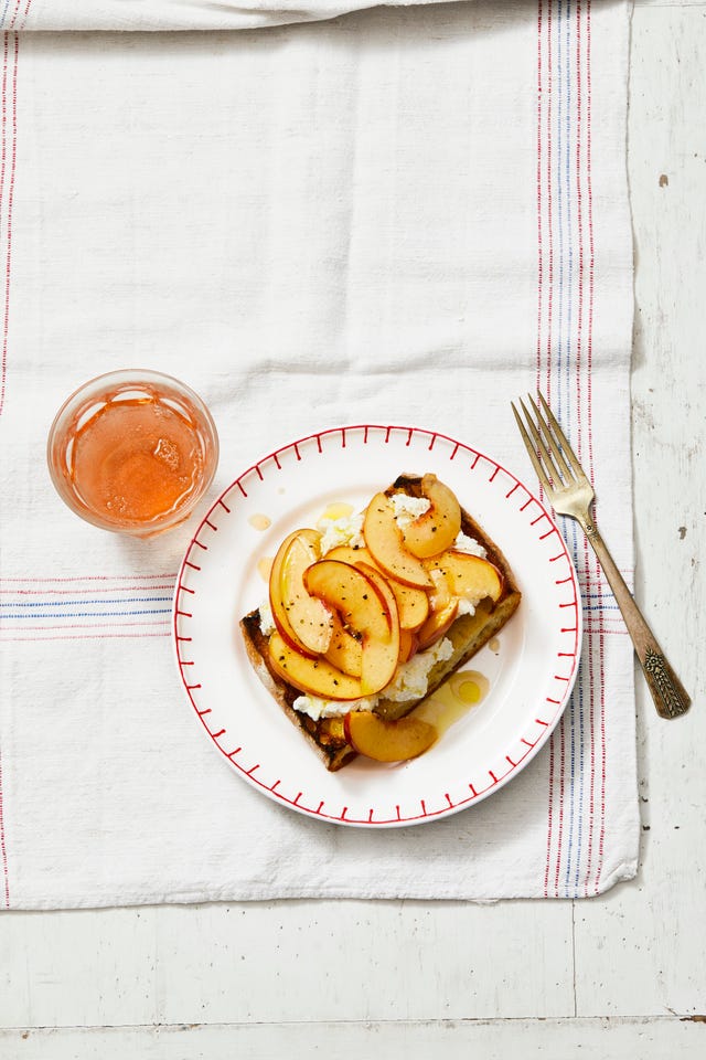 nectarine bruschetta on a white plate
