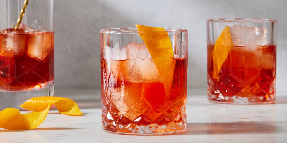 Negroni cocktail with orange peel