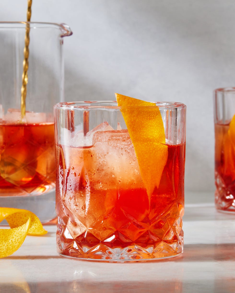 negroni cocktail with an orange peel garnish