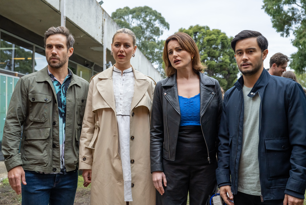 aaron brennan, chloe brennan, nicolette stone and david tanaka in neighbours