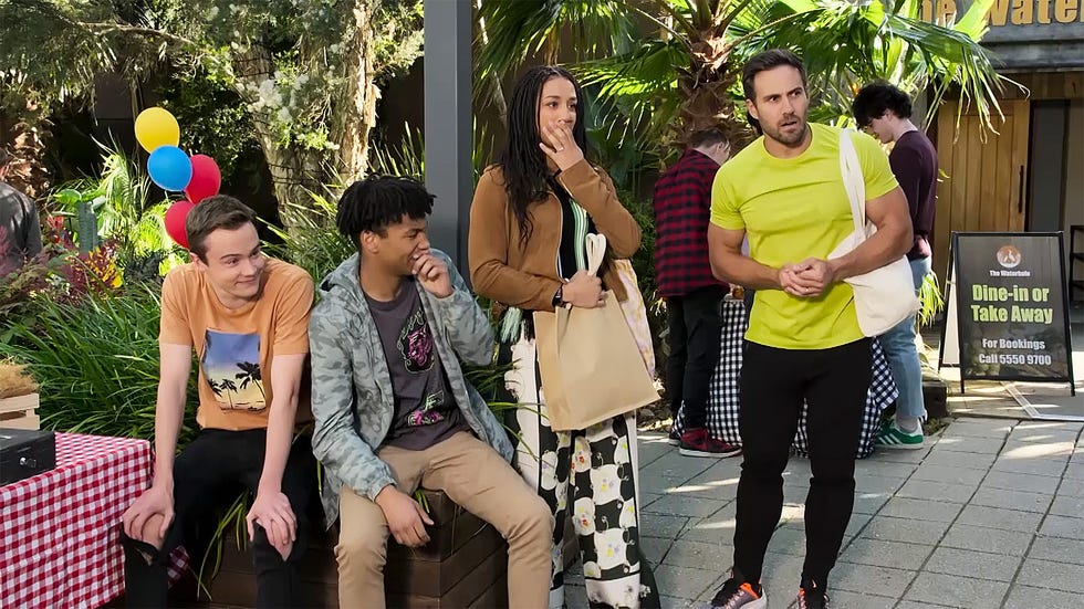 jj, dex and remi varga murphy with aaron brennan in neighbours