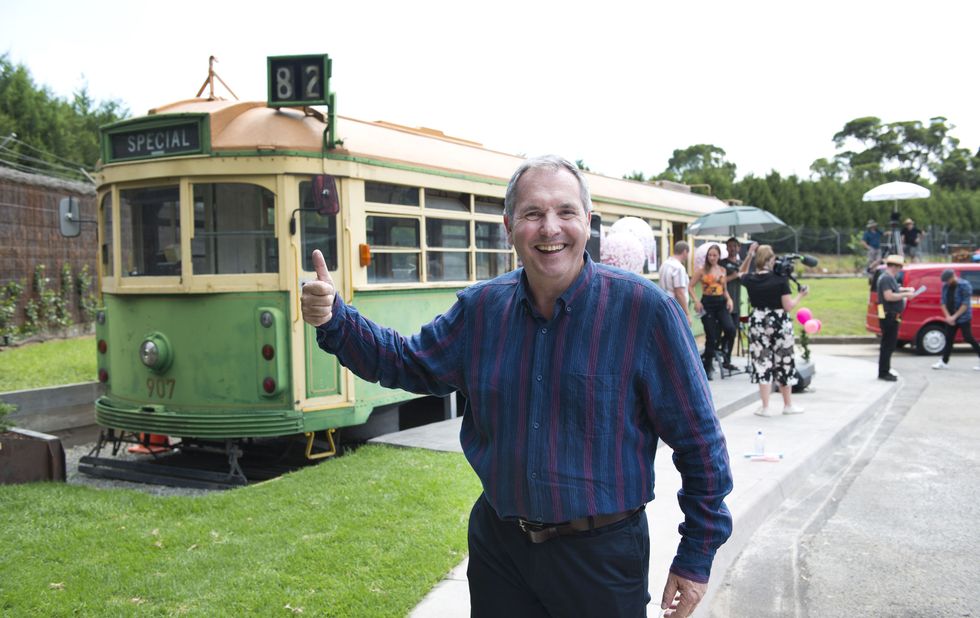 photo of karl kennedy with the vintage tram in neighbours