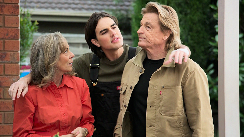 jane harris, max ramsay and shane ramsay in neighbours