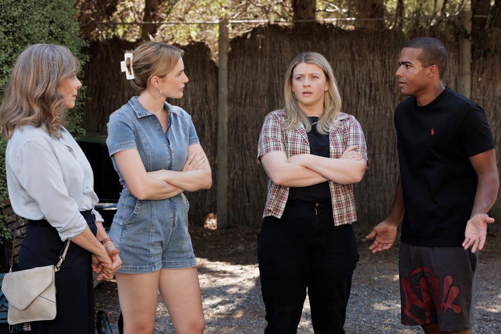 jane harris, nicolette stone, cara varga murphy and taye obasi in neighbours